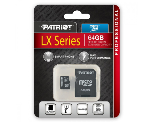 microSDXC (UHS-1) Patriot LX Series 64Gb class 10 (adapter SD) (PSF64GMCSDXC10)