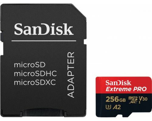 microSDXC (UHS-1 U3) SanDisk Extreme Pro A2 256Gb class 10 V30 (R200MB/s,W140MB/s) (adapter) (SDSQXCD-256G-GN6MA)