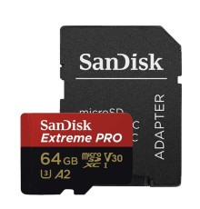 microSDXC (UHS-1 U3) SanDisk Extreme Pro A2 64Gb class 10 V30 (R200MB/s,W90MB/s) (adapter) (SDSQXCU-064G-GN6MA)