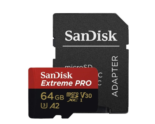 microSDXC (UHS-1 U3) SanDisk Extreme Pro A2 64Gb class 10 V30 (R200MB/s,W90MB/s) (adapter) (SDSQXCU-064G-GN6MA)