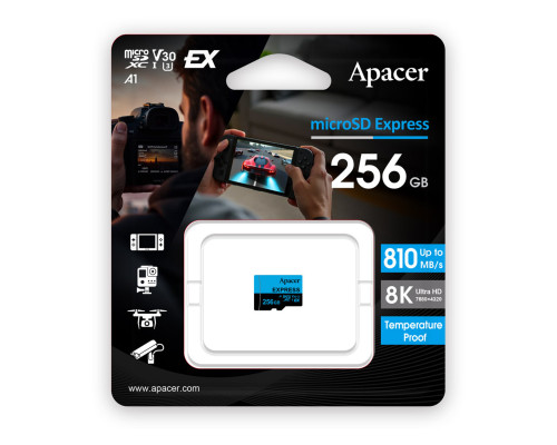 Карта пам'яті microSDXC (UHS-1 U3) Apacer Express 256Gb class 10 V30 A1 Read/Write:810/700 MB/sec (Compatible with Nintendo Switch 2) (AP256GMCEXG3X17-RA)