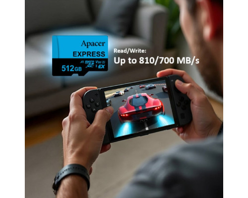 Карта пам'яті microSDXC (UHS-1 U3) Apacer Express 512Gb class 10 V30 A1 Read/Write:810/700 MB/sec (Compatible with Nintendo Switch 2) (AP512GMCEXG3X17-RA)