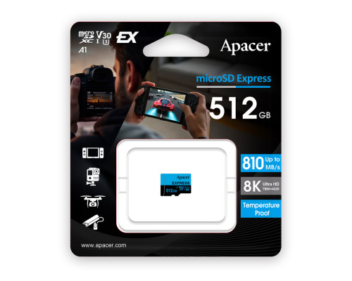 Карта пам'яті microSDXC (UHS-1 U3) Apacer Express 512Gb class 10 V30 A1 Read/Write:810/700 MB/sec (Compatible with Nintendo Switch 2) (AP512GMCEXG3X17-RA)