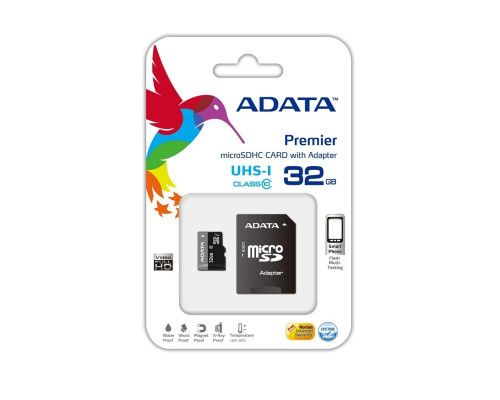 microSDHC (UHS-1) A-DATA Premier 32Gb Class 10 (R-80Mb/s) (adapter SD) (AUSDH32GUICL10-RA1)