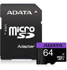 microSDXC (UHS-1) A-DATA Premier 64Gb Class 10 (R-100Mb/s) (adapter SD) (AUSDX64GUICL10-RA1)