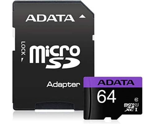 microSDXC (UHS-1) A-DATA Premier 64Gb Class 10 (R-100Mb/s) (adapter SD) (AUSDX64GUICL10-RA1)