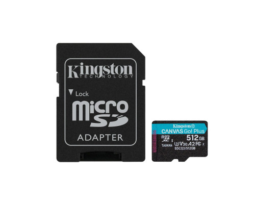 microSDXC (UHS-1 U3) Kingston Canvas Go Plus 512Gb class 10 A2 V30 (R170MB/s, W90MB/s) (adapter SD) (SDCG3/512GB)