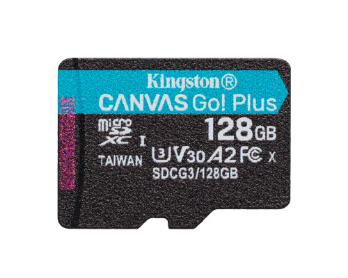 microSDXC (UHS-1 U3) Kingston Canvas Go Plus 128Gb class 10 A2 V30 (R170MB/s, W90MB/s) (SDCG3/128GBSP)