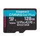 microSDXC (UHS-1 U3) Kingston Canvas Go Plus 128Gb class 10 A2 V30 (R170MB/s, W90MB/s) (SDCG3/128GBSP)