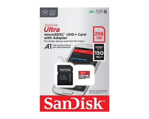 microSDXC (UHS-1) SanDisk Ultra 256Gb class 10 A1 (150MB/s) (adapter SD) (SDSQUAC-256G-GN6MA)