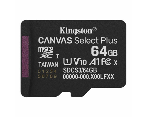Карта пам'яті microSDXC (UHS-1) Kingston Canvas Select Plus Gen3 64Gb class 10 А1 (R-100MB/s) (SDCS3/64GBSP)