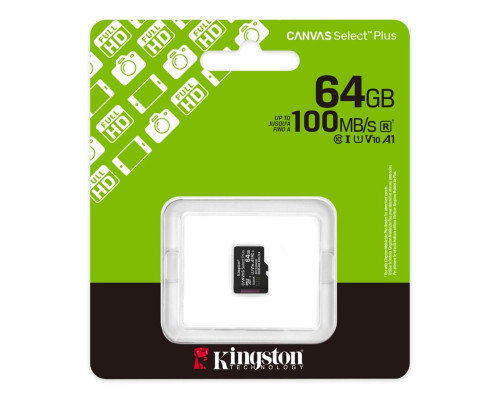 Карта пам'яті microSDXC (UHS-1) Kingston Canvas Select Plus Gen3 64Gb class 10 А1 (R-100MB/s) (SDCS3/64GBSP)