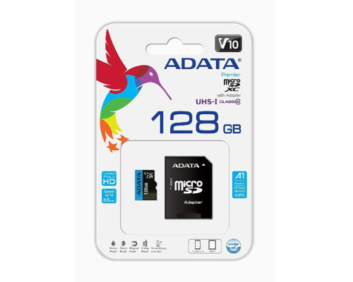 microSDXC (UHS-1) A-DATA Premier 128Gb Class 10 А1 (R-100Mb/s) (adapter SD) (AUSDX128GUICL10A1-RA1)