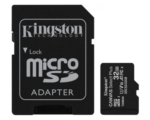 microSDHC (UHS-1) Kingston Canvas Select Plus 32Gb class 10 А1 (R-100MB/s) (adapter SD) (SDCS2/32GB)