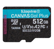 microSDXC (UHS-1 U3) Kingston Canvas Go Plus 512Gb class 10 A2 V30 (R170MB/s, W90MB/s) (SDCG3/512GBSP)