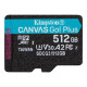 microSDXC (UHS-1 U3) Kingston Canvas Go Plus 512Gb class 10 A2 V30 (R170MB/s, W90MB/s) (SDCG3/512GBSP)