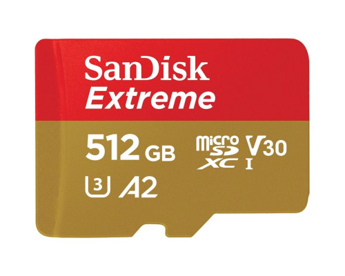 microSDXC (UHS-1 U3) SanDisk Extreme A2 512Gb class 10 V30 (R190MB/s,W130MB/s) (adapter SD) (SDSQXAV-512G-GN6MA)