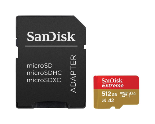 microSDXC (UHS-1 U3) SanDisk Extreme A2 512Gb class 10 V30 (R190MB/s,W130MB/s) (adapter SD) (SDSQXAV-512G-GN6MA)