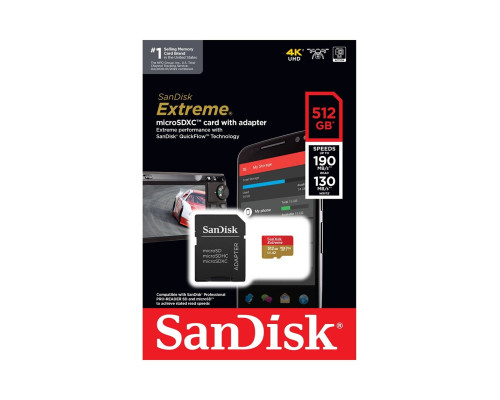 microSDXC (UHS-1 U3) SanDisk Extreme A2 512Gb class 10 V30 (R190MB/s,W130MB/s) (adapter SD) (SDSQXAV-512G-GN6MA)