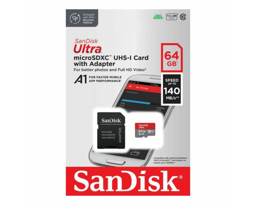 microSDXC (UHS-1) SanDisk Ultra 64Gb class 10 A1 (140Mb/s) (adapter SD) (SDSQUAB-064G-GN6MA)