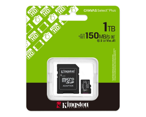 Карта пам'яті microSDXC (UHS-1 U3) Kingston Canvas Select Plus Gen3 1Tb class 10 А1 V30 (R-150MB/s) (adapter SD) (SDCS3/1TB)