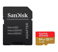 microSDXC (UHS-1 U3) SanDisk Extreme For Action Cams and Drones A2 64Gb class 10 V30 (R170MB/s,W80MB/s) (adapter) (SDSQXAH-064G-GN6AA)