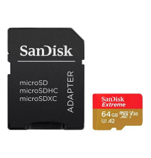 microSDXC (UHS-1 U3) SanDisk Extreme For Action Cams and Drones A2 64Gb class 10 V30 (R170MB/s,W80MB/s) (adapter) (SDSQXAH-064G-GN6AA)