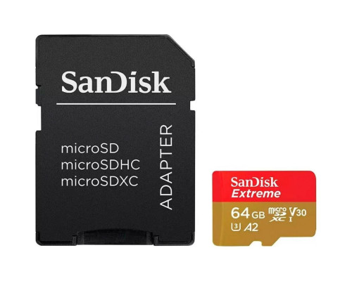 microSDXC (UHS-1 U3) SanDisk Extreme For Action Cams and Drones A2 64Gb class 10 V30 (R170MB/s,W80MB/s) (adapter) (SDSQXAH-064G-GN6AA)