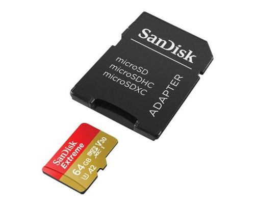 microSDXC (UHS-1 U3) SanDisk Extreme For Action Cams and Drones A2 64Gb class 10 V30 (R170MB/s,W80MB/s) (adapter) (SDSQXAH-064G-GN6AA)