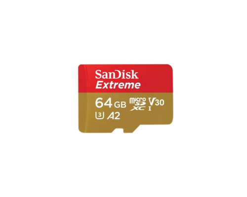 microSDXC (UHS-1 U3) SanDisk Extreme For Action Cams and Drones A2 64Gb class 10 V30 (R170MB/s,W80MB/s) (adapter) (SDSQXAH-064G-GN6AA)