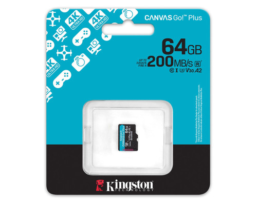 Карта пам'яті microSDXC (UHS-1 U3) Kingston Canvas Go! Plus 64Gb class 10 A2 V30 (R200MB/s) (SDCG4/64GBSP)
