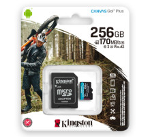 microSDXC (UHS-1 U3) Kingston Canvas Go Plus 256Gb class 10 A2 V30 (R170MB/s, W90MB/s) (adapter SD) (SDCG3/256GB)