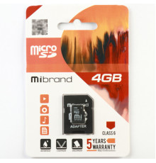 microSDHC Mibrand 4Gb class 6 (adapter SD) (MICDC6/4GB-A)