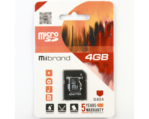 microSDHC Mibrand 4Gb class 6 (adapter SD) (MICDC6/4GB-A)