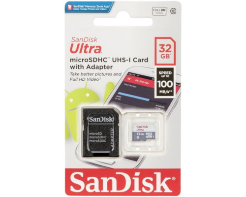 microSDHC (UHS-1) SanDisk Ultra 32Gb class 10 A1 (100Mb/s) (adapter SD) (SDSQUNR-032G-GN3MA)