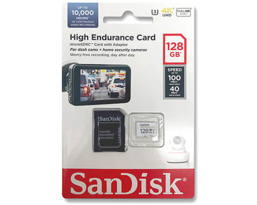 microSDXC (UHS-1 U3) SanDisk High Endurance 128Gb class 10 V30 (100Mb/s) (adapterSD) (SDSQQNR-128G-GN6IA)