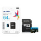 microSDXC (UHS-1) A-DATA Premier 64Gb Class 10 A1 (R-100Mb/s) (adapter SD) (AUSDX64GUICL10A1-RA1)