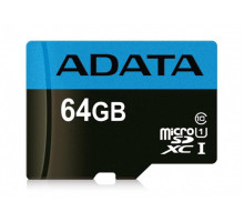 microSDXC (UHS-1) A-DATA Premier 64Gb Class 10 A1 (R-100Mb/s) (adapter SD) (AUSDX64GUICL10A1-RA1)