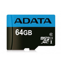 microSDXC (UHS-1) A-DATA Premier 64Gb Class 10 A1 (R-100Mb/s) (adapter SD) (AUSDX64GUICL10A1-RA1)