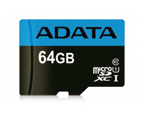 microSDXC (UHS-1) A-DATA Premier 64Gb Class 10 A1 (R-100Mb/s) (adapter SD) (AUSDX64GUICL10A1-RA1)