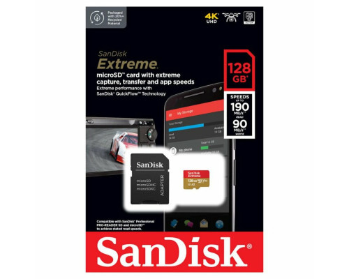 microSDXC (UHS-1 U3) SanDisk Extreme A2 128Gb class 10 V30 (R190MB/s,W90MB/s) (adapter SD) (SDSQXAA-128G-GN6MA)