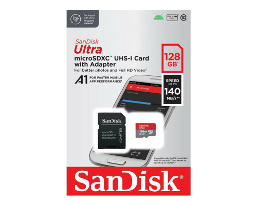 microSDXC (UHS-1) SanDisk Ultra 128Gb class 10 A1 (140Mb/s) (adapter SD) (SDSQUAB-128G-GN6MA)