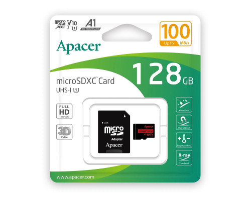 microSDXC (UHS-1) Apacer 128Gb class 10 V10 A1 R100MB/s (adapter SD) (AP128GMCSX10UB-R)