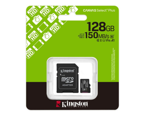 Карта пам'яті microSDXC (UHS-1) Kingston Canvas Select Plus Gen3 128Gb class 10 А1 (R-150MB/s) (adapter SD) (SDCS3/128GB)
