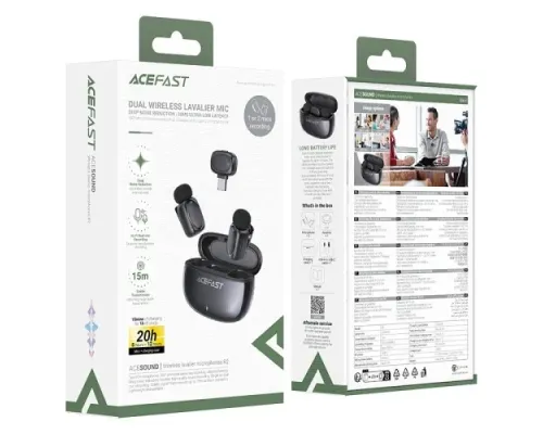 Мікрофон ACEFAST R2 wireless lavalier microphones Black mag-6974316284901153328