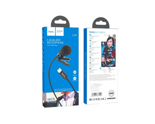 Мікрофон Петлічний HOCO L14 iP Lavalier microphone Lightning/2m. Black mag-6931474761149844