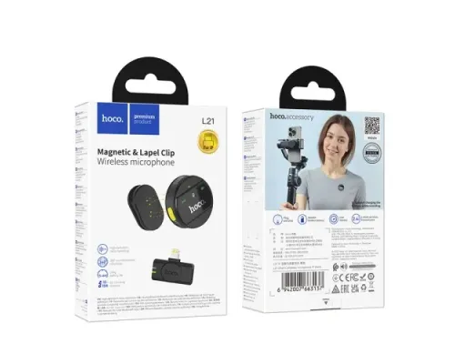 Мікрофон HOCO L21 Charm wireless microphone iP Чорний mag-6942007663137146757
