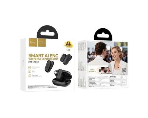 Мікрофон Петлічний HOCO L26 Type-C Smart AI noise reduction wireless microphone Black mag-6942007677011153824