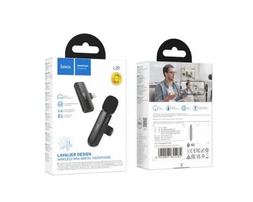Мікрофон HOCO L20 Fair wireless microphone iP black mag-6942007655484152319