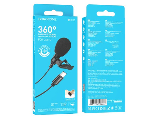 Мікрофон Петлічний BOROFONE BFK11 Elegant lavalier microphone Type-C чорний mag-69419911066821510